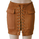 Fashion Womens Autumn Lace-up Leather Suede Pencil Skirts Winter Cross High Waist Mini Skirt Zipper Split Bodycon Short Skirts-Camel-L-JadeMoghul Inc.