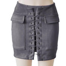 Fashion Womens Autumn Lace-up Leather Suede Pencil Skirts Winter Cross High Waist Mini Skirt Zipper Split Bodycon Short Skirts-Dark Grey-L-JadeMoghul Inc.