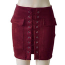 Fashion Womens Autumn Lace-up Leather Suede Pencil Skirts Winter Cross High Waist Mini Skirt Zipper Split Bodycon Short Skirts-Dark Red-L-JadeMoghul Inc.