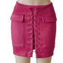 Fashion Womens Autumn Lace-up Leather Suede Pencil Skirts Winter Cross High Waist Mini Skirt Zipper Split Bodycon Short Skirts-Hot Pink-L-JadeMoghul Inc.