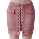 Fashion Womens Autumn Lace-up Leather Suede Pencil Skirts Winter Cross High Waist Mini Skirt Zipper Split Bodycon Short Skirts-Light Pink-L-JadeMoghul Inc.