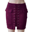 Fashion Womens Autumn Lace-up Leather Suede Pencil Skirts Winter Cross High Waist Mini Skirt Zipper Split Bodycon Short Skirts-Purple-L-JadeMoghul Inc.