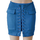 Fashion Womens Autumn Lace-up Leather Suede Pencil Skirts Winter Cross High Waist Mini Skirt Zipper Split Bodycon Short Skirts-Royal blue-L-JadeMoghul Inc.