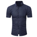 Fashionable Slim Fit Short-Sleeves Top / Solid Color Men Dress Shirt-Navy-Asia XL 175CM 75KG-JadeMoghul Inc.
