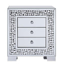 Faux Crystal Inlaid Wooden Nightstand with Three Spacious Drawers, Clear and Black
