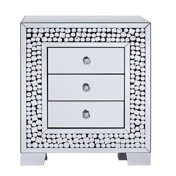 Faux Crystal Inlaid Wooden Nightstand with Three Spacious Drawers, Clear and Black