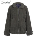 Faux lambswool Oversized Jacket Coat-Dark Green-S-JadeMoghul Inc.