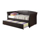 Faux Leather Day Bed With Trundle In Dark Brown