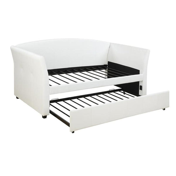 Faux Leather Day Bed With Trundle In White