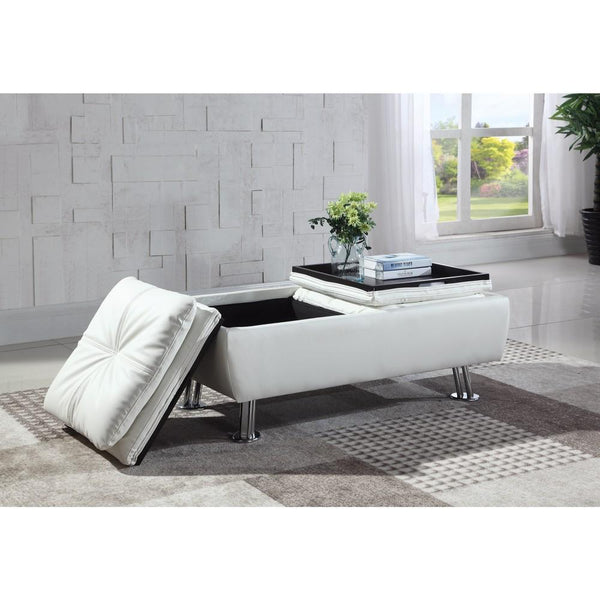 Faux Leather Ottoman with Reversible Tray Tops, White-Footstools and Ottomans-WHITE-SOLIDWOOD-JadeMoghul Inc.