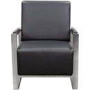 Faux Leather Upholstered Accent Chair with Stainless Steel Sled Support, Black and Silver-Accent Chairs-Black and Silver-Faux Leather and Stainless Steel-JadeMoghul Inc.