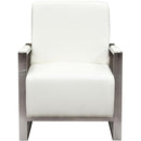 Faux Leather Upholstered Accent Chair with Stainless Steel Sled Support, White and Silver-Accent Chairs-White and Silver-Faux Leather and Stainless Steel-JadeMoghul Inc.