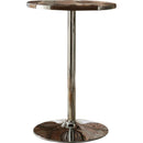 Faux Leather Upholstered Bar Table with Aluminium Stand, Brown and Silver-Bar Tables-Brown and Silver-Faux Leather Aluminium and Wood-JadeMoghul Inc.