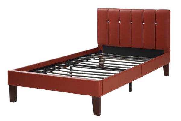 Faux Leather Upholstered Full Size Bed In Red-Platform Beds-Red-Faux Leather Plywood solid pine Plywoodwood legs-JadeMoghul Inc.