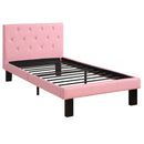 Faux Leather Upholstered Full size Bed With tufted Headboard, Pink-Platform Beds-Pink-Solid pineplywood Poplar wood Pink faux leather-JadeMoghul Inc.