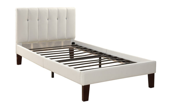 Faux Leather Upholstered Twin Size Bed In White-Platform Beds-White-Faux Leather Plywood solid pine Plywoodwood legs-JadeMoghul Inc.