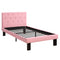 Faux Leather Upholstered Twin size Bed With tufted Headboard, Pink-Platform Beds-Pink-Solid pineplywood Poplar wood Pink faux leather-JadeMoghul Inc.