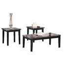 Faux Marble Top Table Set with Tapered Wooden Legs, Set of Three, Black and Gray-Accent Tables-Black and Gray-Wood-JadeMoghul Inc.
