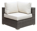 Faux Rattan Corner Chair with Seat & Back Cushions, Brown & White-Chairs-Gray And Ivory-Faux Rattan Metal And Fabric-JadeMoghul Inc.