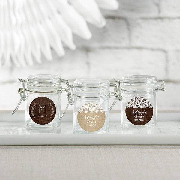 Favor Boxes Bags & Containers Personalized Glass Favor Jars - Rustic Charm Wedding (Set of 12) Kate Aspen