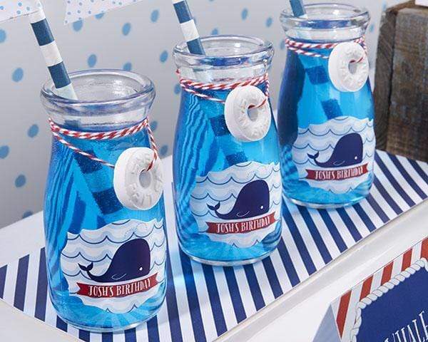 Favor Boxes Bags & Containers Vintage Milk Bottle Favor Jar - Nautical Birthday (2 Sets of 12) (Personalization Available) Kate Aspen