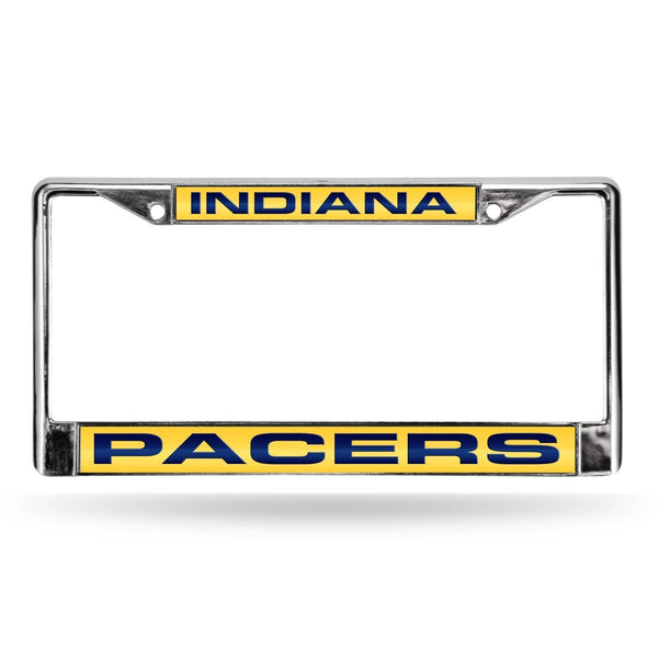 FCL Chrome Laser License Frame Porsche License Plate Frame Pacers Laser Chrome Frame Yellow Background With Navy Letters RICO
