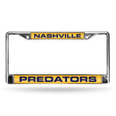 FCL Chrome Laser License Frame Predators Laser Chrome Frame Yellow Background With Navy Letters RICO