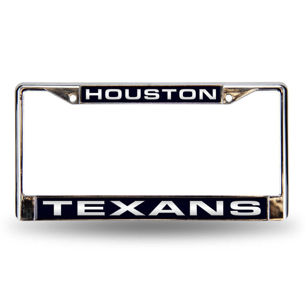 Honda License Plate Frame Texans Blue Laser Chrome Frame