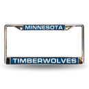 Porsche License Plate Frame Timberwolves Blue Laser Chrome Frame