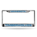 Porsche License Plate Frame Timberwolves Laser Chrome Frame Silver Background With Royal Letters