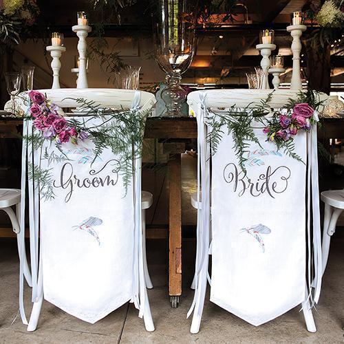 Feather Whimsy Bride and Groom Chair Banner Set Sea Blue (Pack of 1)-Wedding Signs-Purple-JadeMoghul Inc.