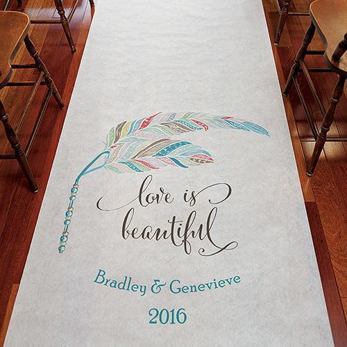 Feather Whimsy Personalized Aisle Runner White With Hearts Sea Blue (Pack of 1)-Aisle Runners-Purple-JadeMoghul Inc.