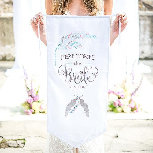 Feather Whimsy Personalized Ceremony Banner Sea Blue (Pack of 1)-Wedding Signs-Sea Blue-JadeMoghul Inc.