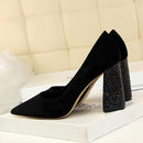 Female 8cm High Glitter Heels Block Pumps Ladies Sexy Chunky Tacones Heels Woman Scarpin Elegant Party Shoes