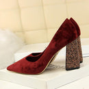 Female 8cm High Glitter Heels Block Pumps Ladies Sexy Chunky Tacones Heels Woman Scarpin Elegant Party Shoes-Wine Red-6-JadeMoghul Inc.