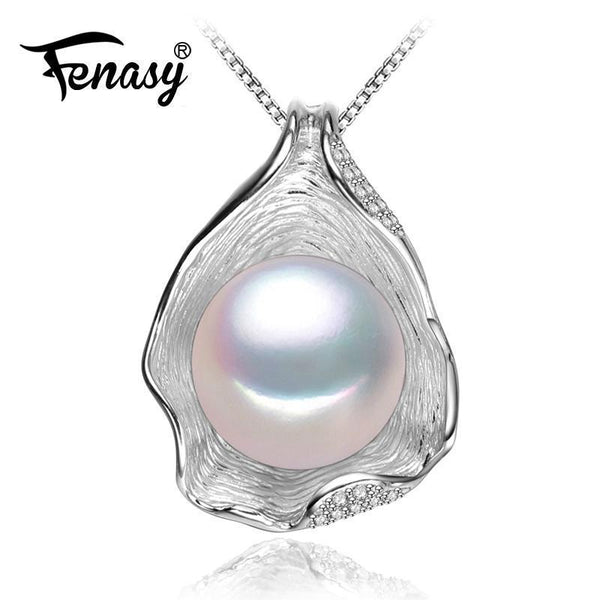 FENASY charm Shell design Pearl Jewelry,Pearl Necklace Pendant,925 sterling silver jewelry ,fashion necklaces for women 2018 new-White-JadeMoghul Inc.