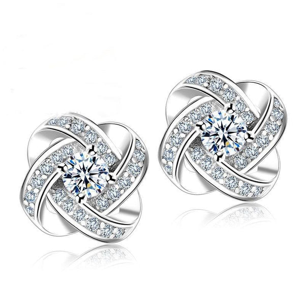 Fine 925 Sterling Silver Rhinstone Crystal Stud Earrings--JadeMoghul Inc.