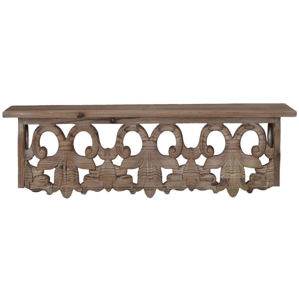 Finely Carved Wooden Wall Shelf, Small, Brown-WALL HOOKS AND SHELFS-Brown-Wood-JadeMoghul Inc.
