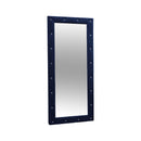 Finely Designed Floor Mirror with Crystal Tufted Velvet Upholstered Frame, Blue