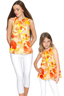 Flaming Hibiscus Emily Sleeveless Dressy Top - Mommy & Me-Flaming Hibiscus-18M/2-Orange/Yellow-JadeMoghul Inc.