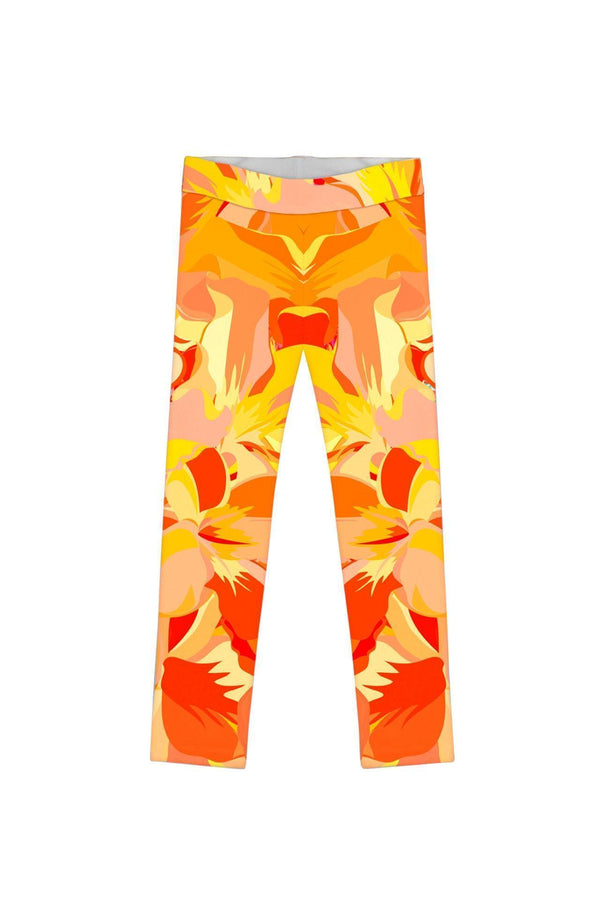 Flaming Hibiscus Lucy Cute Yellow Floral Print Legging - Girls-Flaming Hibiscus-18M/2-Orange/Yellow-JadeMoghul Inc.