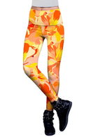 Flaming Hibiscus Lucy Yellow Performance Leggings - Women-Flaming Hibiscus-XS-Orange/Yellow-JadeMoghul Inc.