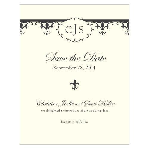 Fleur De Lis Save The Date Card Berry (Pack of 1)-Weddingstar-Charcoal-JadeMoghul Inc.