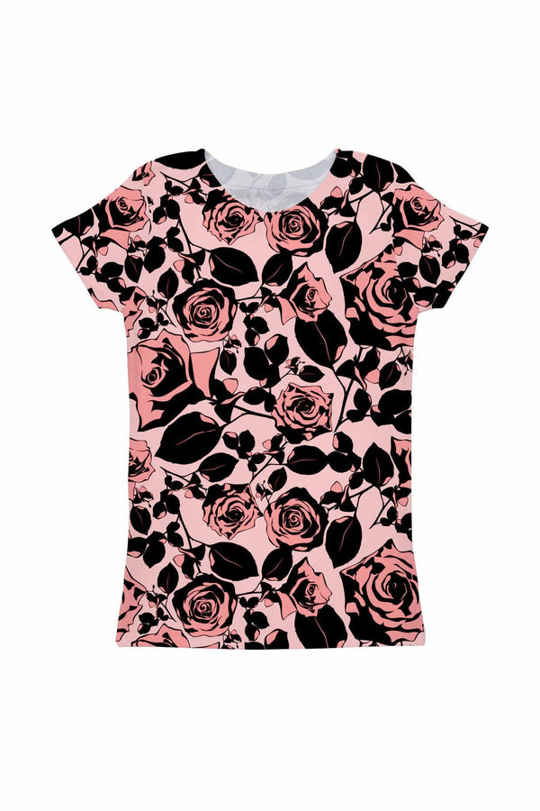 Flirty Girl Zoe Pink Floral Print Cute Designer T-Shirt - Girls-Flirty Girl-18M/2-Pink/Black-JadeMoghul Inc.