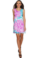 Floral Bliss Sanibel Empire Cut Summer Dress - Women-Floral Bliss-XS-Blue/Pink-JadeMoghul Inc.