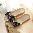 Floral Cotton Bow Tie Jute Slippers-Black-5.5-JadeMoghul Inc.