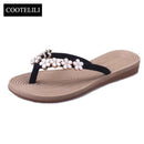 Floral Metal Design Beach Flip Flops Flat-Burgundy-10-JadeMoghul Inc.