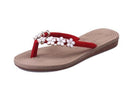 Floral Metal Design Beach Flip Flops Flat-Red-4-JadeMoghul Inc.