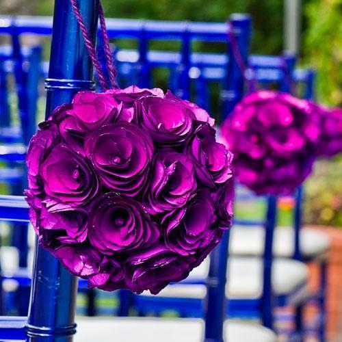 Floral Pomander Ball Made With Wood Curls - Medium Vintage Blue Violet (Pack of 1)-Ceremony Decorations-JadeMoghul Inc.