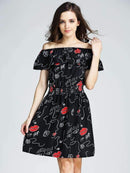 Floral Printed Chiffon Off Shoulder Summer Dress-13-L-JadeMoghul Inc.